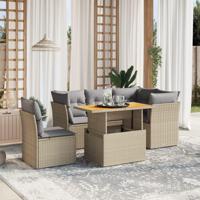 5-delige Loungeset met kussens poly rattan beige - thumbnail