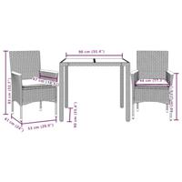 3-delige Tuinset met kussens poly rattan en glas grijs - thumbnail