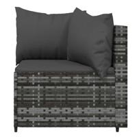 3-delige Loungeset met kussens poly rattan grijs - thumbnail