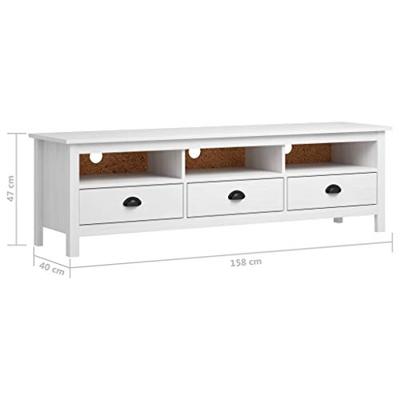 Tv-meubel Hill 158x40x47 cm massief grenenhout wit