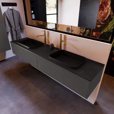 Badkamermeubelset Mondiaz Erin 200 cm met 2 Lades met RIDGE Wastafel Dubbel Urban met 2 kraangaten Greeploos Mat Dark Grey Badkamermeubelset Mondiaz Erin 200 cm met 2 Lades met RIDGE Wastafel Dubbel Urban met 2 kraangaten Greeploos Mat Dark Grey