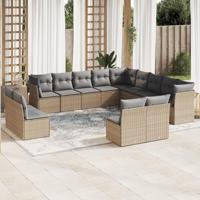 12-delige Loungeset met kussens poly rattan beige - thumbnail