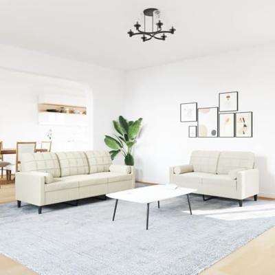 2-delige Loungeset met kussens en bolsters fluweel crèmekleurig