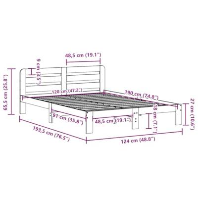 Bedframe zonder matras massief grenenhout 120x190 cm