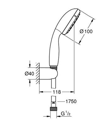 GROHE Start Vitalo Start 100 Handdoucheset - 1 straalsoort - rond - met houder - gladde slang - 175cm - chroom 27944000