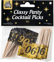 Classy Cocktail Prikkers 90 Jaar Zwart/Goud (50st) - thumbnail