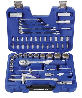 Promat/Tecwerk Dopsleutelset | S4000821193 | 60-delig 1/4 + 1/2 inch | sleutelwijdtes 4-32 mm | aantal tanden 20/36 6-Kant - 4000821193