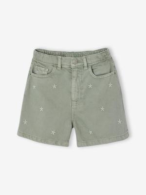 Geborduurde short voor meisjes saliegroen