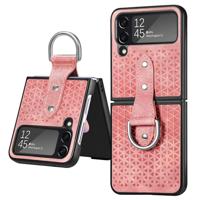 Lunso - Samsung Galaxy Z Flip4 - Kunstleren backcover hoesje met ringhouder - Roze - thumbnail