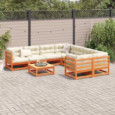 9-delige Loungeset met kussens massief grenenhout wasbruin - thumbnail
