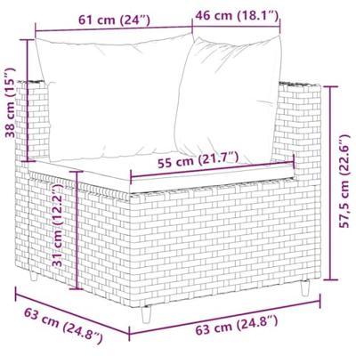 7-delige Loungeset met kussens poly rattan zwart