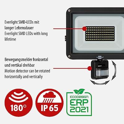 Brennenstuhl 1171250542 Led Spotlight Jaro 7060 P (led Floodlight Voor Wandmontage Voor Buiten Ip65, 50w, 5800lm, 6500k, Met Bewegingsmelder)