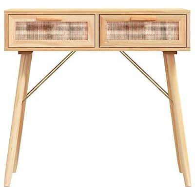 Wandtafel 80x30x75 cm massief grenenhout en natuurlijk rattan