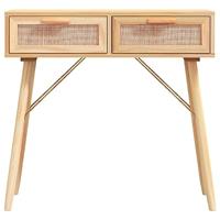 Wandtafel 80x30x75 cm massief grenenhout en natuurlijk rattan - thumbnail