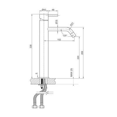 Wastafelmengkraan Sapho Minimal 1-hendel Gebogen Hoog 33.8 cm RVS - thumbnail