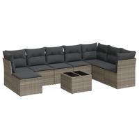 9-delige Loungeset met kussens poly rattan grijs - thumbnail