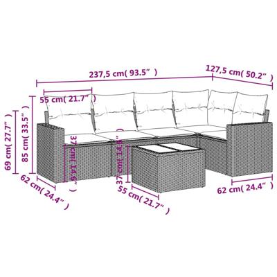 6-delige Loungeset met kussens poly rattan bruin - thumbnail