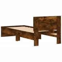 Bedframe met hoofdeinde bewerkt hout gerookt eiken 90x190 cm - thumbnail