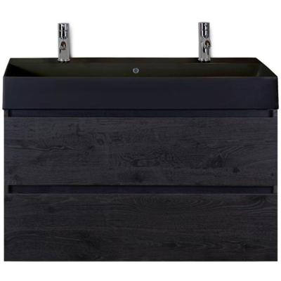 Maxx XL Badmeubelset 100 cm - Black Oak - Wastafel Kube Zwart 2 Kraangaten
