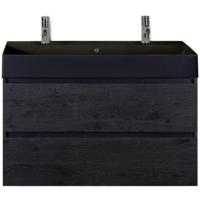 Maxx XL Badmeubelset 100 cm - Black Oak - Wastafel Kube Zwart 2 Kraangaten - thumbnail