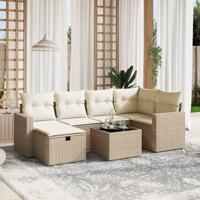 7-delige Loungeset met kussens poly rattan beige - thumbnail