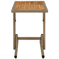 Tuintafel massief acaciahout en poly rattan beige - thumbnail