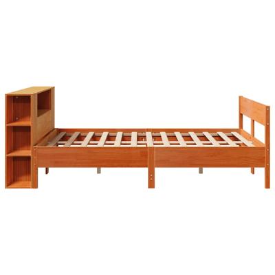 Bed met boekenkast zonder matras grenenhout wasbruin 135x190 cm
