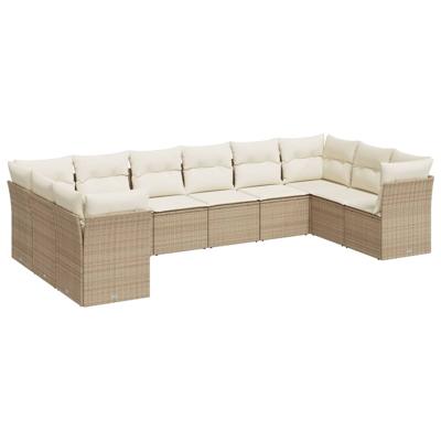 11-delige Tuinset met kussens poly rattan beige