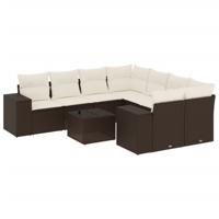 9-delige Loungeset met kussens poly rattan bruin - thumbnail