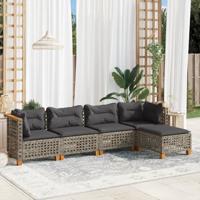 5-delige Loungeset met kussens poly rattan grijs - thumbnail