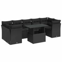8-delige Loungeset met kussens poly rattan zwart - thumbnail