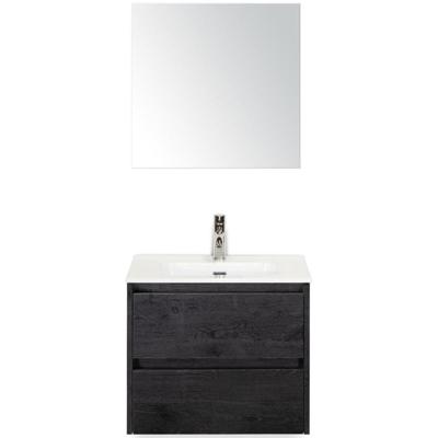 Dante Badmeubelset 60 cm - Black Oak - Keramische Wastafel Wit Cover met Spiegel