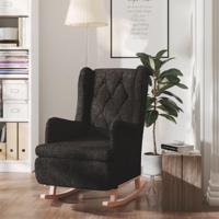 Fauteuil met massief rubberwood schommelpoten stof zwart - thumbnail