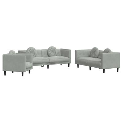 3-delige Loungeset met kussens fluweel lichtgrijs - thumbnail
