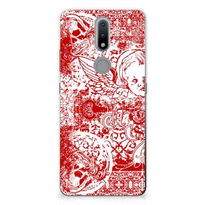 Silicone Back Case Nokia 2.4 Angel Skull Rood Silicone Back Case Nokia 2.4 Angel Skull Rood