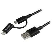 StarTech 2-in-1 Lightning/Micro USB naar USB kabel 1m zwart - thumbnail