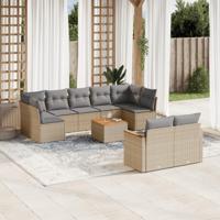 10-delige Loungeset met kussens poly rattan gemengd beige - thumbnail