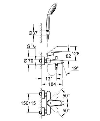 GROHE Eurodisc Cosmopolitan badkraan met omstel en koppelingen 46mm inclusief garnituur chroom 33395002 GROHE Eurodisc Cosmopolitan badkraan met omstel en koppelingen 46mm inclusief garnituur chroom 33395002