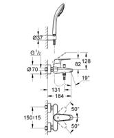 GROHE Eurodisc Cosmopolitan badkraan met omstel en koppelingen 46mm inclusief garnituur chroom 33395002 - thumbnail