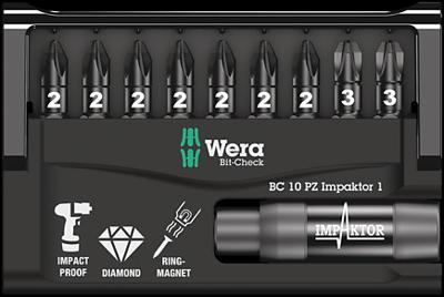 Wera 8755-9 IDC Impaktor 05057684001 Bitset 10-delig Kruiskop Pozidriv Impactor technologie