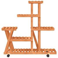 VidaXL Plantenstandaard met wielen 95x25x101 cm massief vurenhout - thumbnail