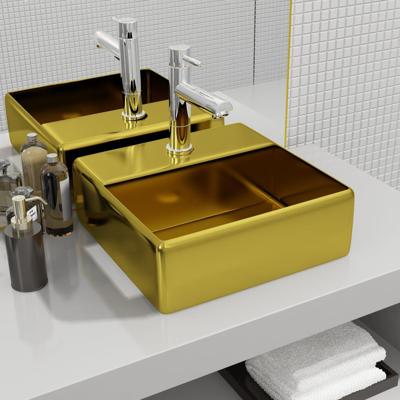 Wastafel met kraangat 38x30x11,5 cm keramiek goudkleurig Wastafel met kraangat 38x30x11,5 cm keramiek goudkleurig