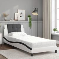 Bed met matras kunstleer wit en zwart 90x190 cm - thumbnail