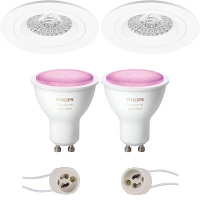 GU10 Inbouwspot Set - Mat Wit - Inbouw Rond - Philips Hue - White and Color Ambiance - Bluetooth - Pragmi Rodos Pro - Ø93mm