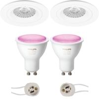 GU10 Inbouwspot Set - Mat Wit - Inbouw Rond - Philips Hue - White and Color Ambiance - Bluetooth - Pragmi Rodos Pro - Ø93mm - thumbnail
