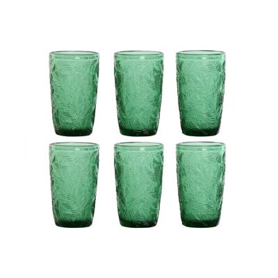 Glazenset Home ESPRIT Groen Kristal Met reliëf 370 ml (6 Stuks)