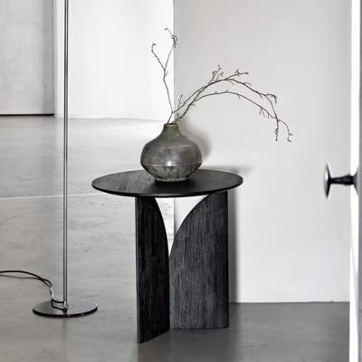 Ethnicraft Ronde Bijzettafel 'Fin' Gevernist Teakhout, 50cm, kleur Zwart