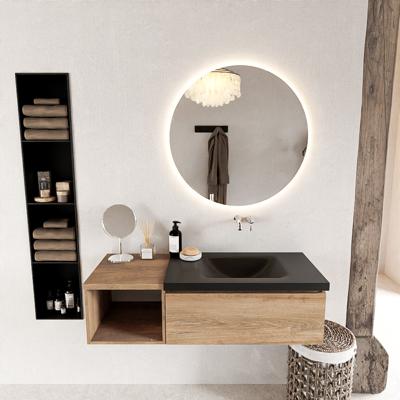 MONDIAZ BUKLA 120cm badmeubel met open module 40 kleur Washed Oak met 1 lade. Wastafel CLOUD rechts 0 kraangaten kleur Urban.