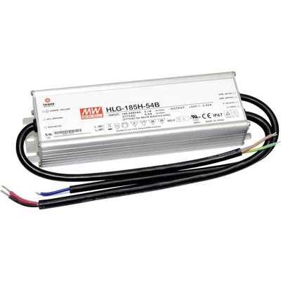 MEAN WELL HLG-185H-54B LED-driver, LED-transformator Constante spanning, Constante stroomsterkte 186 W 3.45 A 27 - 54 V/DC Dimbaar, PFC-schakeling,