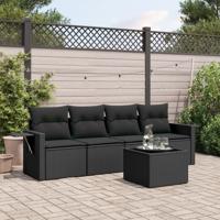 5-delige Loungeset met kussens poly rattan zwart - thumbnail